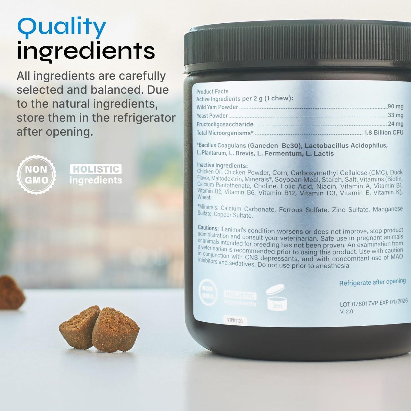 Probiotics for Dogs   Dog Probiotic Chews for Digestive and Gut Health Dental Immune System Support   Chewable Prebiotic Soft Treats   Wild Yam Yeast Powder   Diarrhea and Bowel Support Supplement